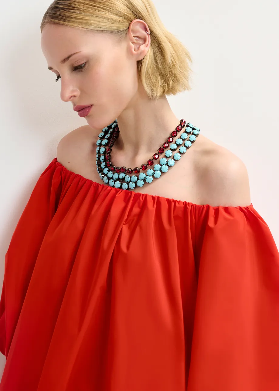 Red midi off-shoulder dress