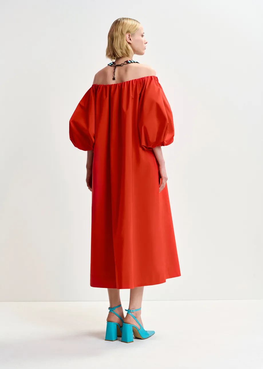 Red midi off-shoulder dress