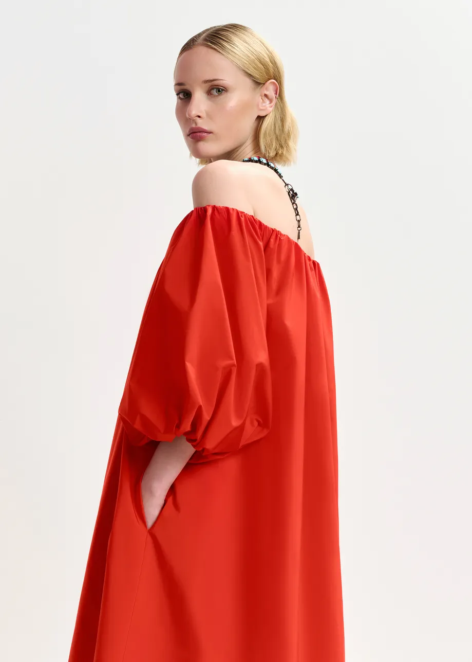 Red midi off-shoulder dress