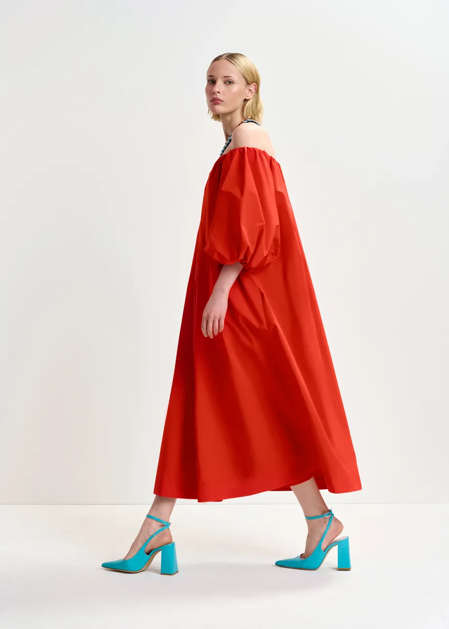 Red midi off-shoulder dress